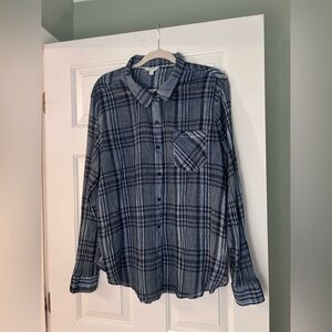 NWOT Lucky Brand Navy and Light Gray Striped Button Long Sleeve Shirt XL